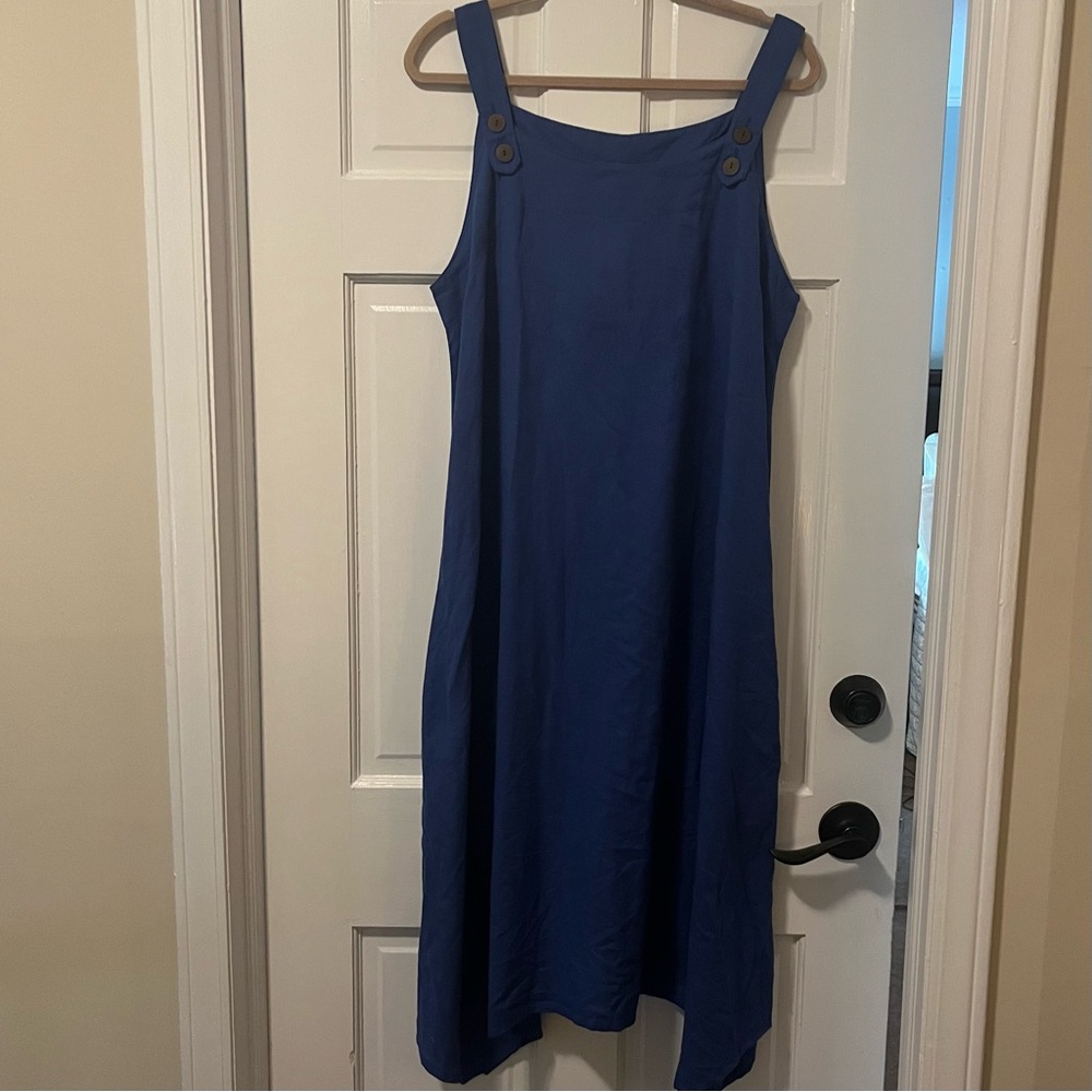 Dalin NWT Linen Blend Blue Midi Dress W Shark Bite Hem & Pockets, Size XL